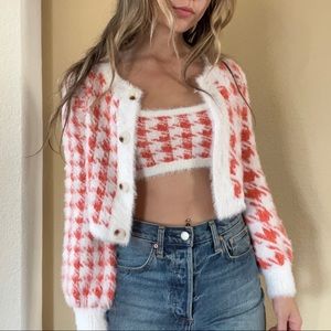 Fuzzy gingham cardi set